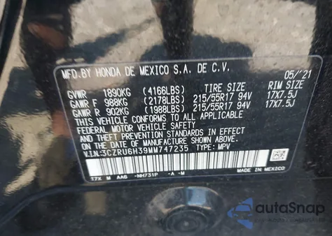 2021 Honda Hr-V Awd Lx from USA, damaged, VIN 3CZRU6H39MM747235